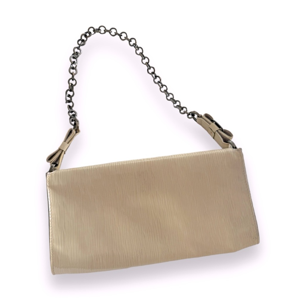 Salvatore Ferragamo New off-White Patent Leather Clutch with strap.
